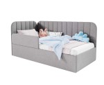 Polsterbett 100x200 cm mit RAUSFALLSCHUTZ, Jugendbett mit Ziernähten, universal, TIMON SMB