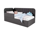 Polsterbett 100x200 cm mit RAUSFALLSCHUTZ, Jugendbett mit Ziernähten, universal, TIMON SMB