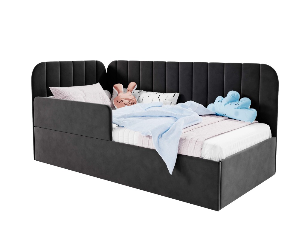 Elegantes Einzelbett 120x200 cm mit RAUSFALLSCHUTZ, Polsterbett mit Lattenrost, universal, TIMON SMB