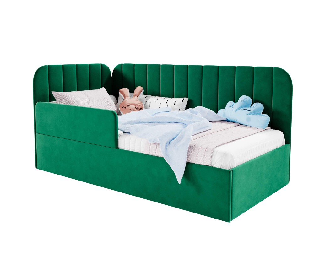 Elegantes Einzelbett 120x200 cm mit RAUSFALLSCHUTZ, Polsterbett mit Lattenrost, universal, TIMON SMB