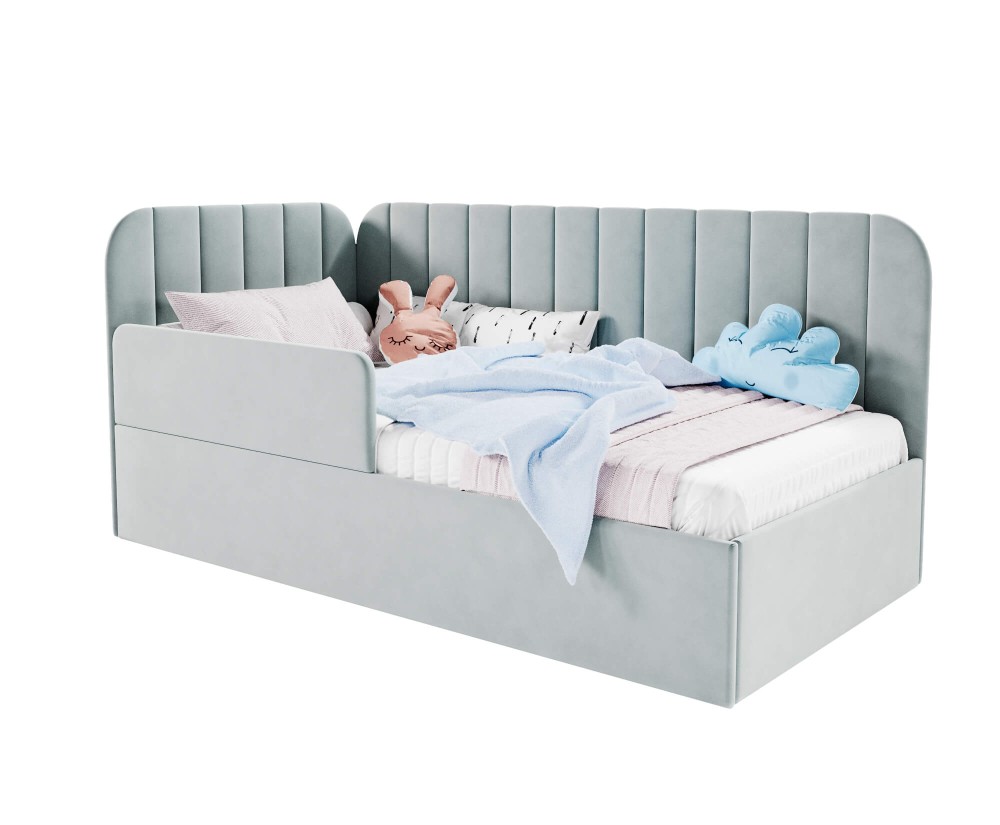 Elegantes Einzelbett 120x200 cm mit RAUSFALLSCHUTZ, Polsterbett mit Lattenrost, universal, TIMON SMB