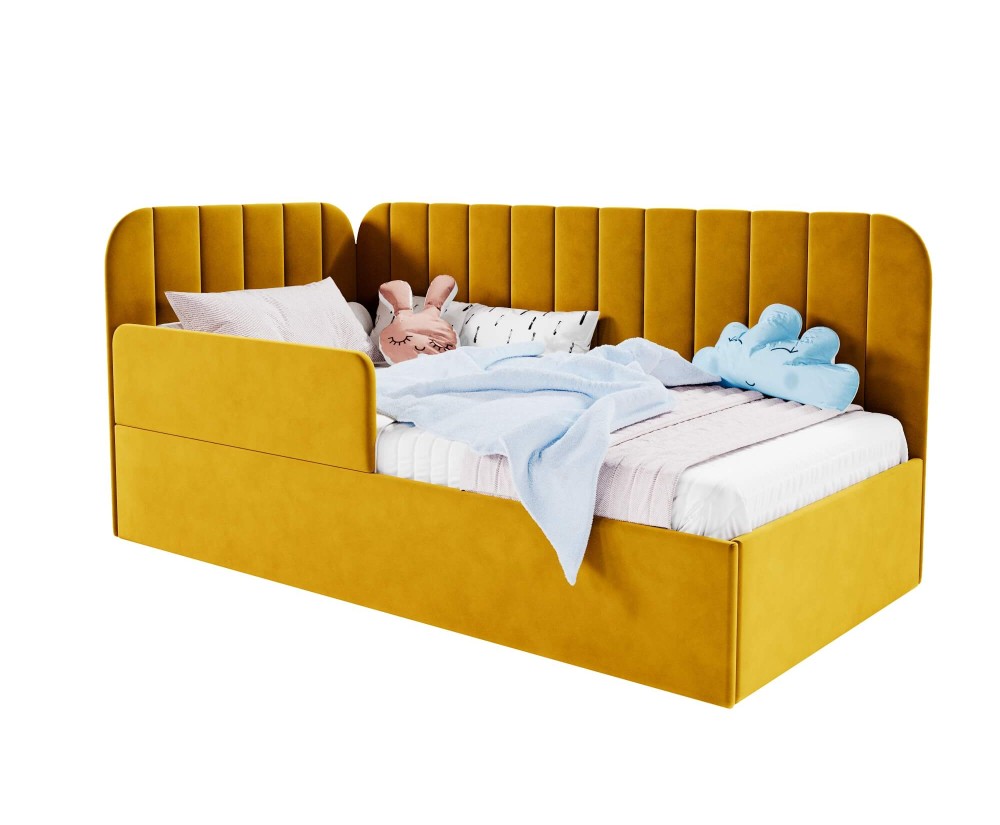 Elegantes Einzelbett 120x200 cm mit RAUSFALLSCHUTZ, Polsterbett mit Lattenrost, universal, TIMON SMB