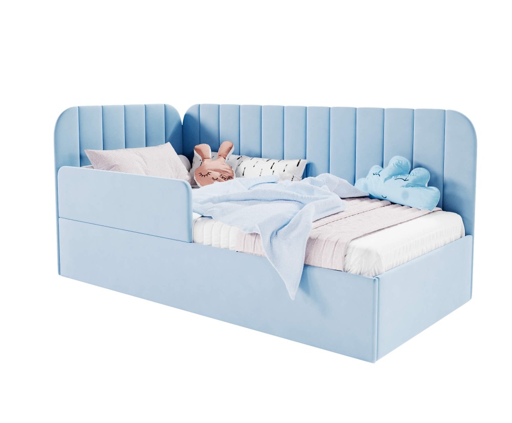 Elegantes Einzelbett 120x200 cm mit RAUSFALLSCHUTZ, Polsterbett mit Lattenrost, universal, TIMON SMB