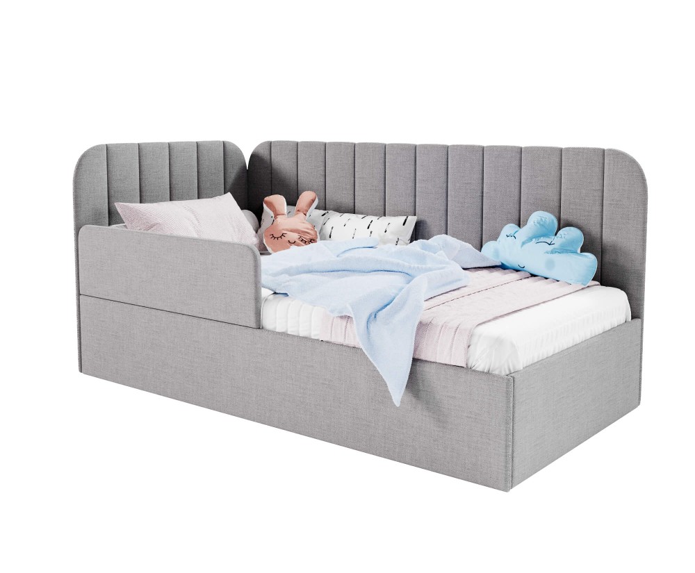 Elegantes Einzelbett 120x200 cm mit RAUSFALLSCHUTZ, Polsterbett mit Lattenrost, universal, TIMON SMB