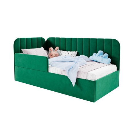 Elegantes Einzelbett 120x200 cm mit RAUSFALLSCHUTZ, Polsterbett mit Lattenrost, universal, TIMON SMB