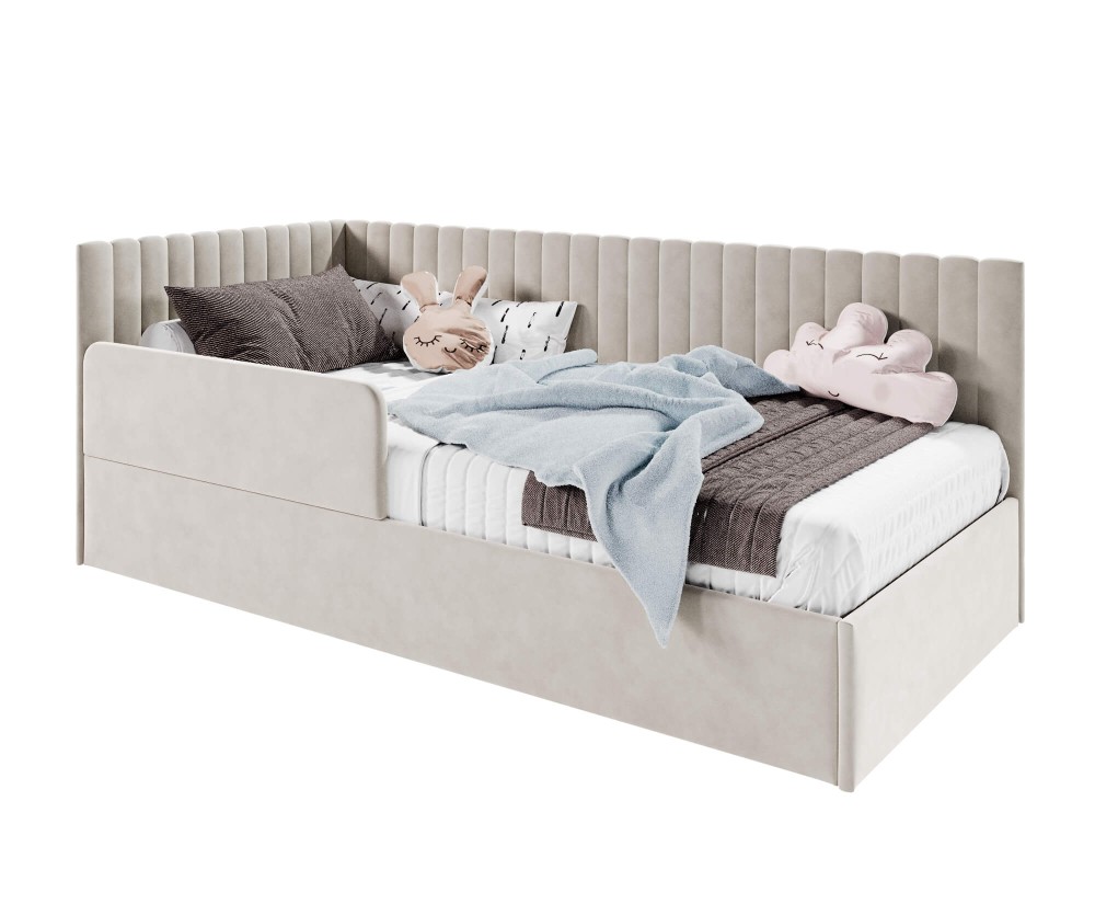 Kinderbett 80x180 cm mit RAUSFALLSCHUTZ, Lattenrost und Bettkasten, universal, Polsterbett BRUNO SM 02B