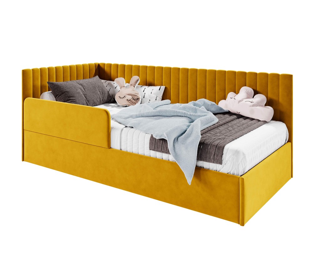 Kinderbett 80x180 cm mit RAUSFALLSCHUTZ, Lattenrost und Bettkasten, universal, Polsterbett BRUNO SM 02B