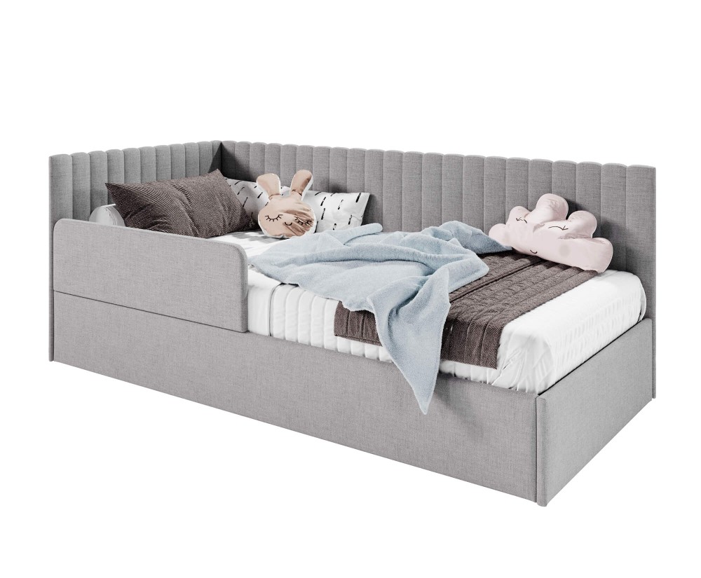 Kinderbett 80x180 cm mit RAUSFALLSCHUTZ, Lattenrost und Bettkasten, universal, Polsterbett BRUNO SM 02B