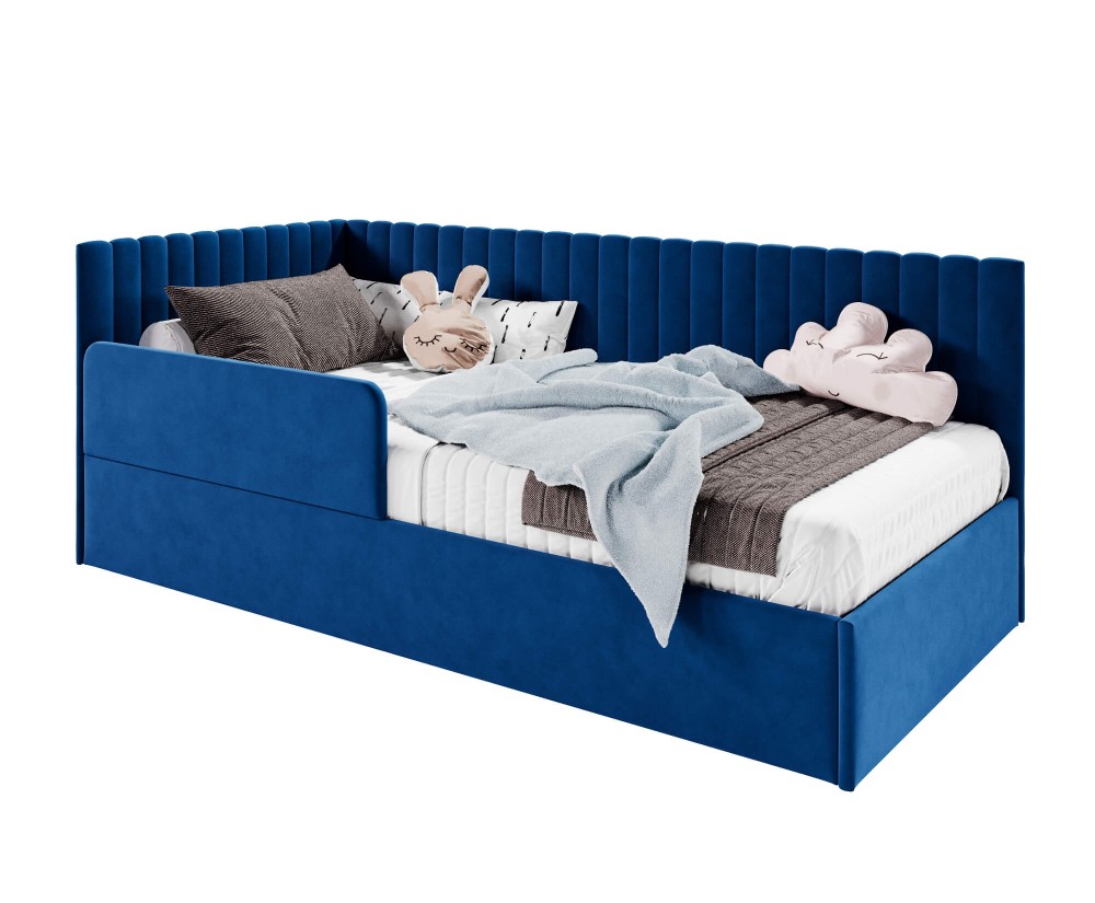 Einzelbett 100x200 cm mit RAUSFALLSCHUTZ, Lattenrost und Bettkasten, universal, BRUNO SM 02B