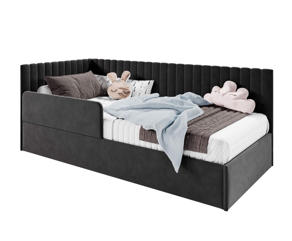 Polsterbett 120x200 cm mit RAUSFALLSCHUTZ, Lattenrost und Bettkasten, universal, BRUNO SM 02B