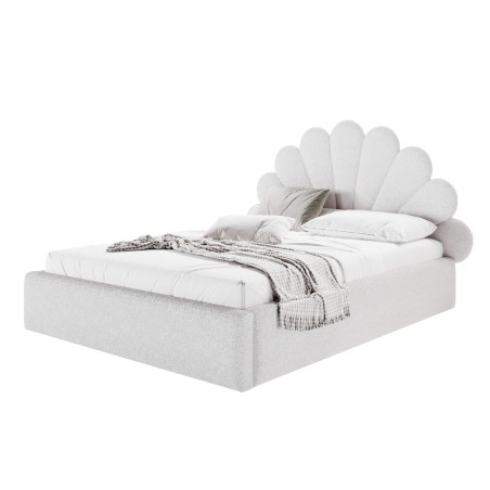 Jugendbett 120x200 cm mit Muschel-Kopfteil im BOUCLÉ-Stoff, Lattenrost mit Metallrahmen, SHELL