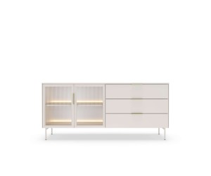 Elegante Kommode mit Schubladen und verglasten Fronten, Vitrine, Kaschmir, SOLARIS 181 2DS3 + LED