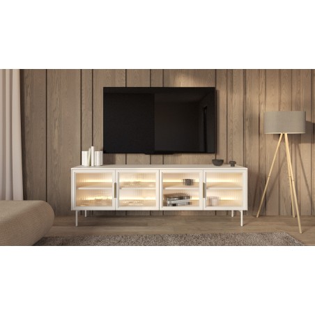 Moderner TV-Schrank mit Regalen und verglasten Fronten, Kaschmir, SOLARIS RTV 181 4D + LED