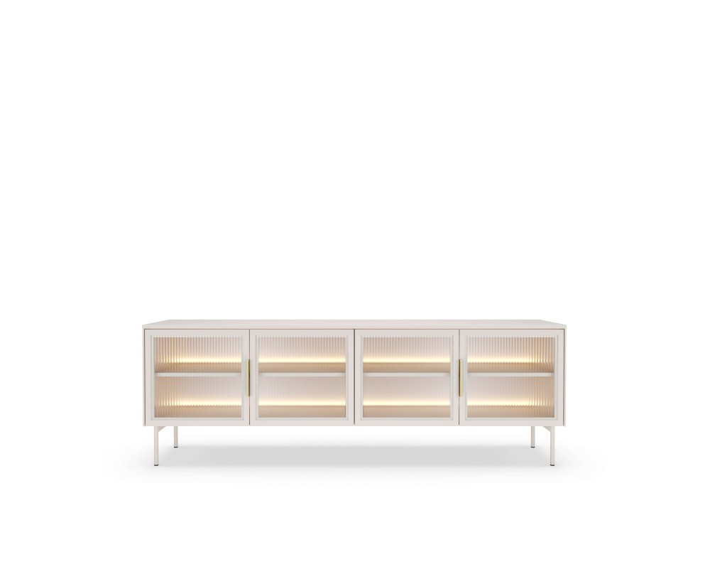 Moderner TV-Schrank mit Regalen und verglasten Fronten, Kaschmir, SOLARIS RTV 181 4D + LED Moderner TV-Schrank mit Regalen und verglasten Fronten, Kaschmir, SOLARIS RTV 181 4D + LED