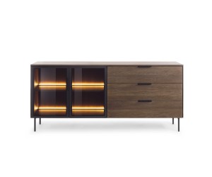 Kommode mit Schubladen und eleganter Verglasung, Eiche Dunin, SOLARIS 181 2DS3 + LED