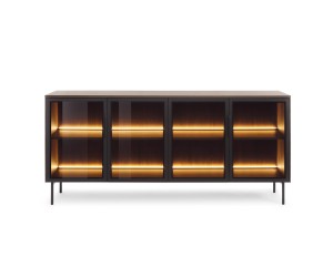 Kommode mit Regalen und verglasten Fronten, Vitrine, Eiche Dunin, SOLARIS 181 4D + LED