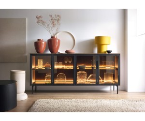 Kommode mit Regalen und verglasten Fronten, Vitrine, Eiche Dunin, SOLARIS 181 4D + LED