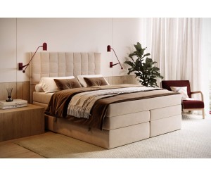 Elegantes Boxspringbett 140x200 cm mit stilvollem Kopfteil, Ehebett ELIZA