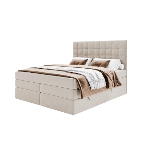 Komfortables Boxspringbett 200x200 cm mit dekorativem Kopfteil, Doppelbett ELIZA