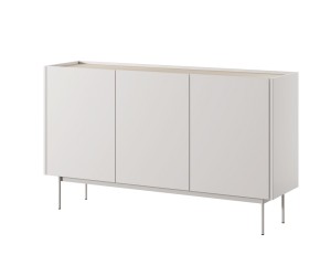 Grifflose Kommode 3-türig 144 cm auf Metallfüßen, Kaschmir / Eiche Linea, PAFOS