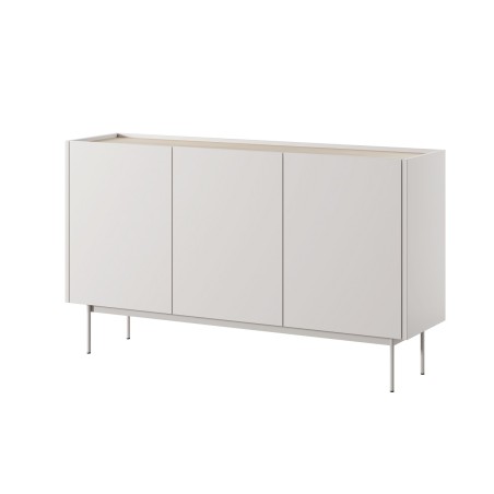 Grifflose Kommode 3-türig 144 cm auf Metallfüßen, Kaschmir / Eiche Linea, PAFOS