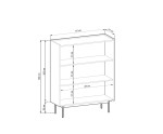 Hohe Kommode 2-türig 97 cm auf Metallfüßen, Kaschmir / Eiche Linea, PAFOS