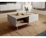 Kaffeetisch 97 cm mit zwei Schubladen, Couchtisch auf Metallfüßen, Kaschmir / Eiche Linea, PAFOS