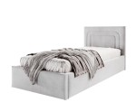 Stilvolles Einzelbett 90x200 cm mit Bettkasten, Lattenrost und pflegeleichtem Stoff, vom Fußteil geöffnet, AZURO S09 Stilvolles Einzelbett 90x200 cm mit Bettkasten, Lattenrost und pflegeleichtem Stoff, vom Fußteil geöffnet, AZURO S09