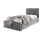Stilvolles Einzelbett 90x200 cm mit Bettkasten, Lattenrost und pflegeleichtem Stoff, vom Fußteil geöffnet, AZURO S09 Stilvolles Einzelbett 90x200 cm mit Bettkasten, Lattenrost und pflegeleichtem Stoff, vom Fußteil geöffnet, AZURO S09