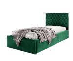 Jugendbett 90x200 cm mit Rauten-Kopfteil, Samtstoff, vom Fußteil geöffnet, AZURO S10