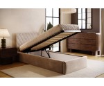 Jugendbett 90x200 cm mit Rauten-Kopfteil, Samtstoff, vom Fußteil geöffnet, AZURO S10 Jugendbett 90x200 cm mit Rauten-Kopfteil, Samtstoff, vom Fußteil geöffnet, AZURO S10