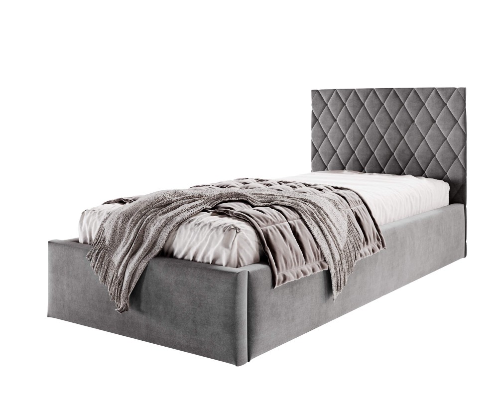 Gepolstertes Bett 120x200 cm für kleine Schlafzimmer, vom Fußteil geöffnet, AZURO S10
