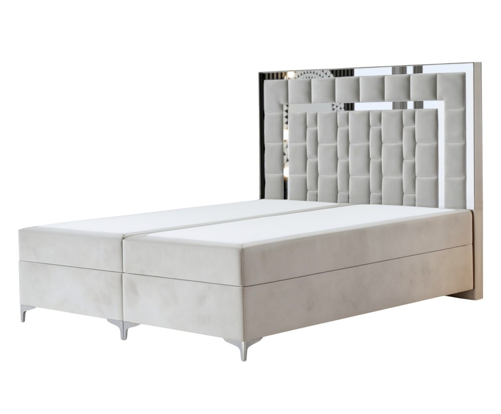 Luxusbett 180x200 cm, Ehebett, Hotelbett, hohes Kopfteil aus Polsterpaneelen, Zierleisten, BERLIN 1M