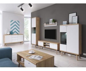 Hohe Vitrine im skandinavischen Stil, Eiche Riviera / weiß, BERGEN 4