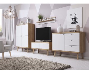 Kommode 107 cm skandinavisch mit viel Stauraum 4-türig auf Holzfüßen, Eiche Riviera / weiß, BERGEN 6