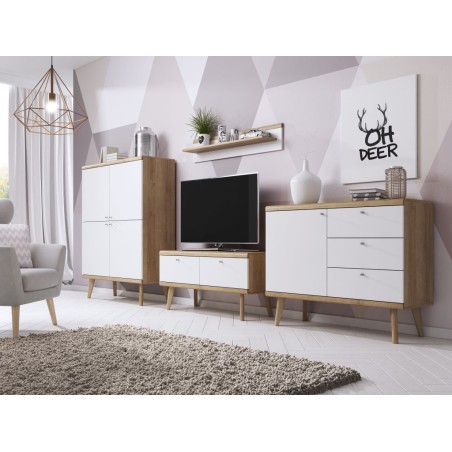 Kommode 107 cm 1-türig mit 3 Schubladen - skandinavisch, Eiche Riviera / weiß, BERGEN 7