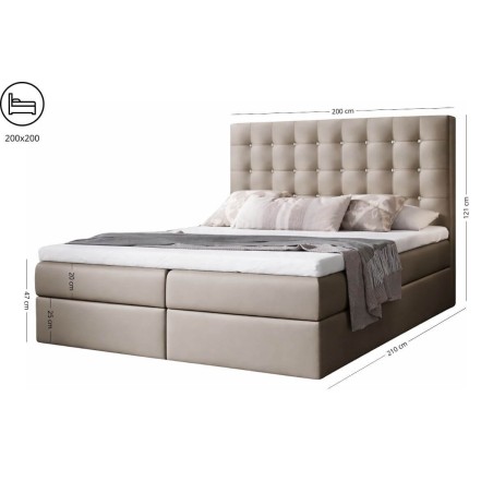 Komfortables Bett 200x200 cm für Schlafzimmer, Ehebett im Glamour-Stil, Kopfteil mit Kristallen, MAGNUS 11A