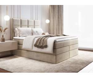 Boxspringbett 140x200 cm, Ehebett mit Bettkasten, hohes Kopfteil, MAGNUS 10B