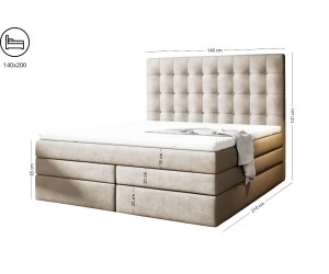 Boxspringbett 140x200 cm, Ehebett mit Bettkasten, Kopfteil mit Kristallen, MAGNUS 11B