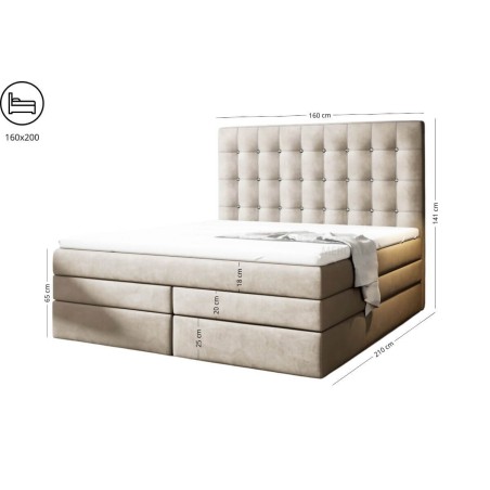 Doppelbett 160x200 cm im Glamour-Stil, Kontinentalbett mit 2 Matratzen, Kopfteil mit Kristallen, MAGNUS 11B