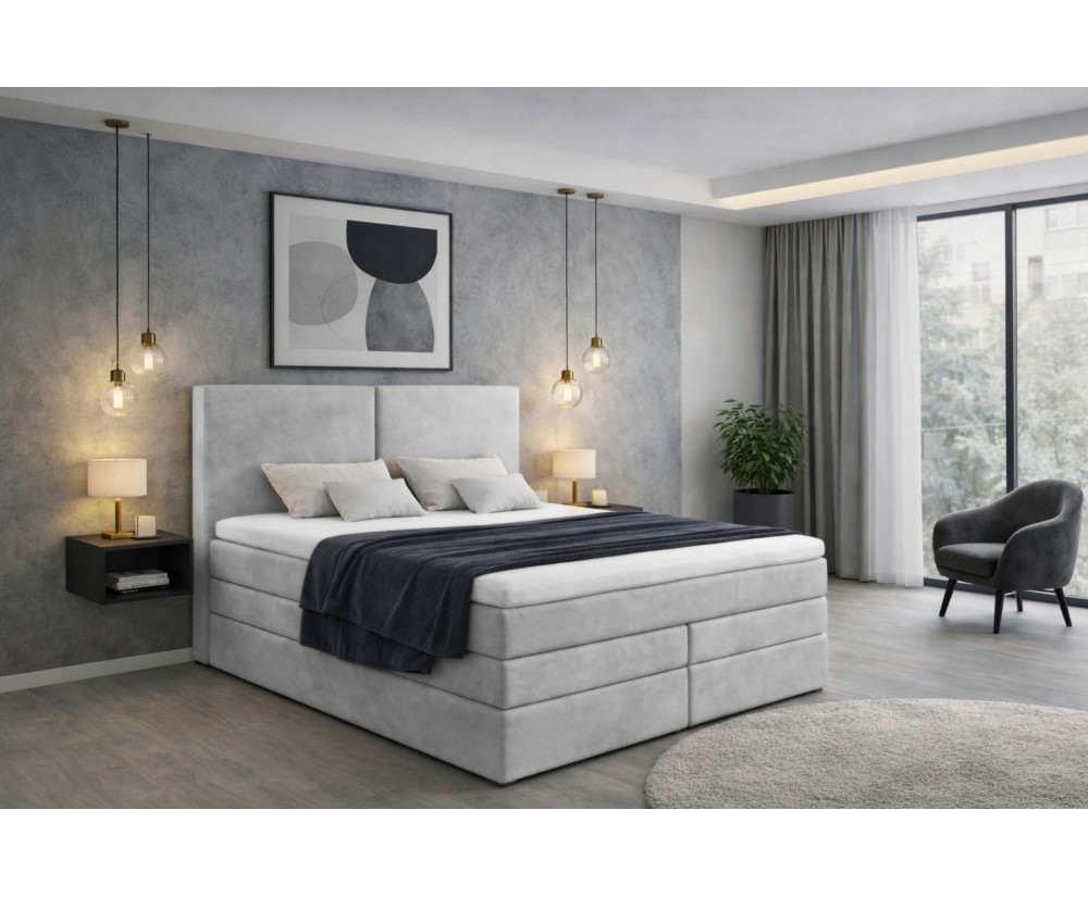 Modernes Doppelbett 160x200 cm, Boxspringbett mit 2 Bettkästen, 2 Matratzen, MAGNUS 13B