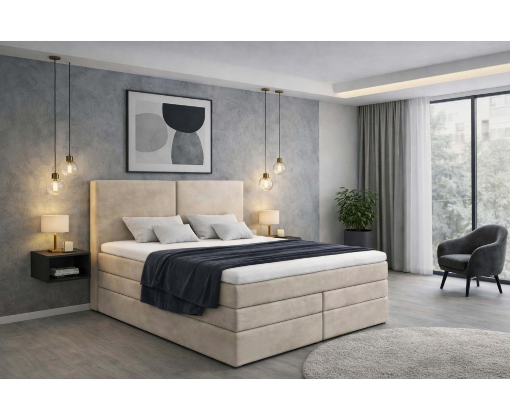 Boxspringbett 200x200 cm, großes Ehebett, bequemes Kopfteil, 2 Matratzen, MAGNUS 13B