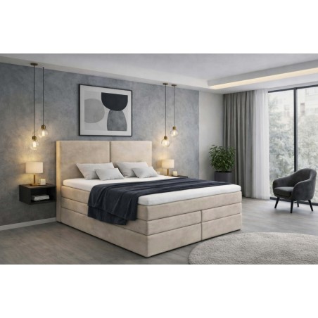 Boxspringbett 200x200 cm, großes Ehebett, bequemes Kopfteil, 2 Matratzen, MAGNUS 13B