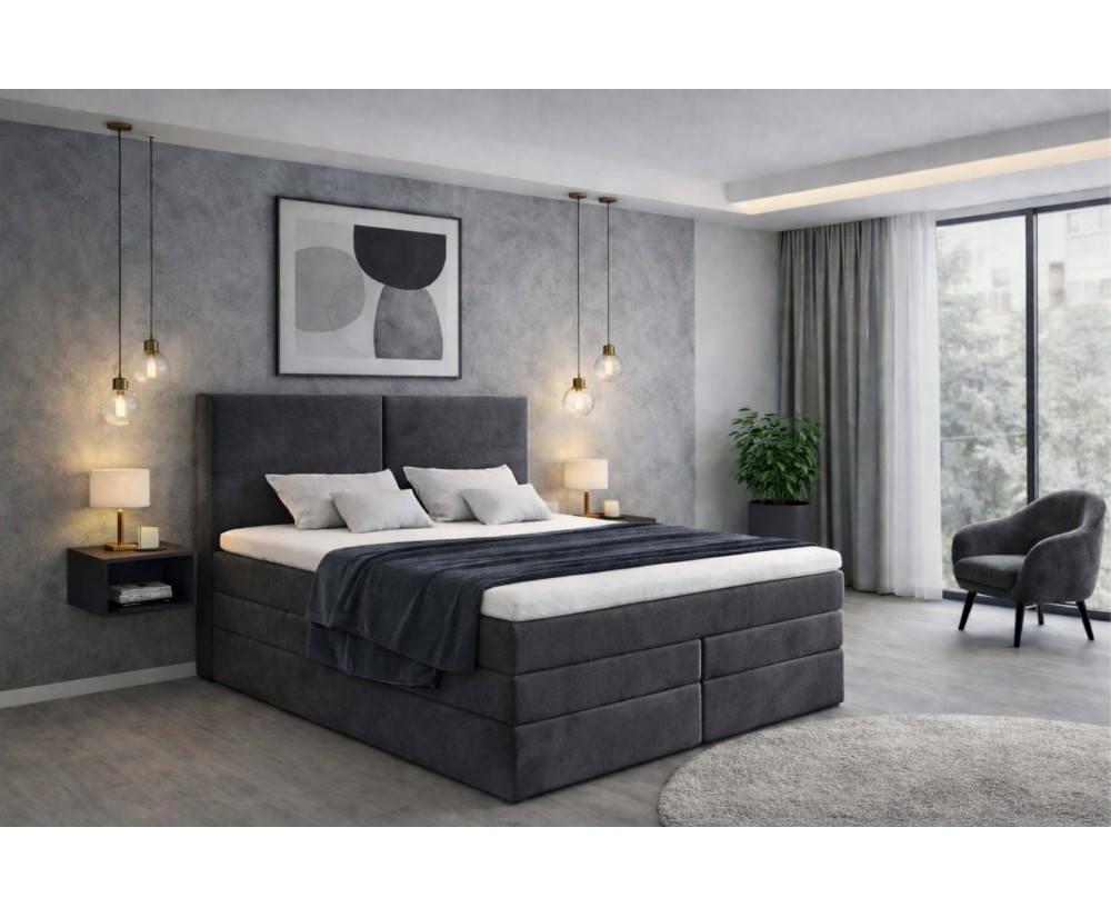 Boxspringbett 200x200 cm, großes Ehebett, bequemes Kopfteil, 2 Matratzen, MAGNUS 13B