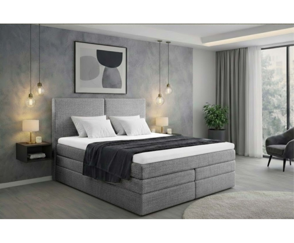 Boxspringbett 200x200 cm, großes Ehebett, bequemes Kopfteil, 2 Matratzen, MAGNUS 13B