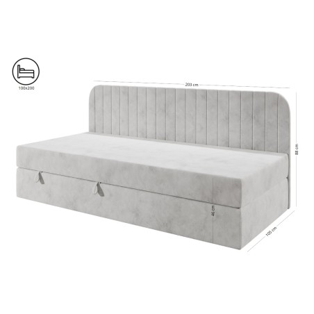 VERSANDBEREIT! Einzelbett 100x200 cm für Jugendzimmer mit Bonellfederkernmatratze und Bettkasten, Riviera 82 grau, MACIUS