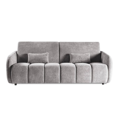 3-Sitzer Schlafsofa ausklappbar, Couch mit Schlaffunktion und Bettkasten, hellgrauer Bouclé-Stoff, LINARO W2