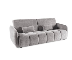 3-Sitzer Schlafsofa ausklappbar, Couch mit Schlaffunktion und Bettkasten, hellgrauer Bouclé-Stoff, LINARO W2