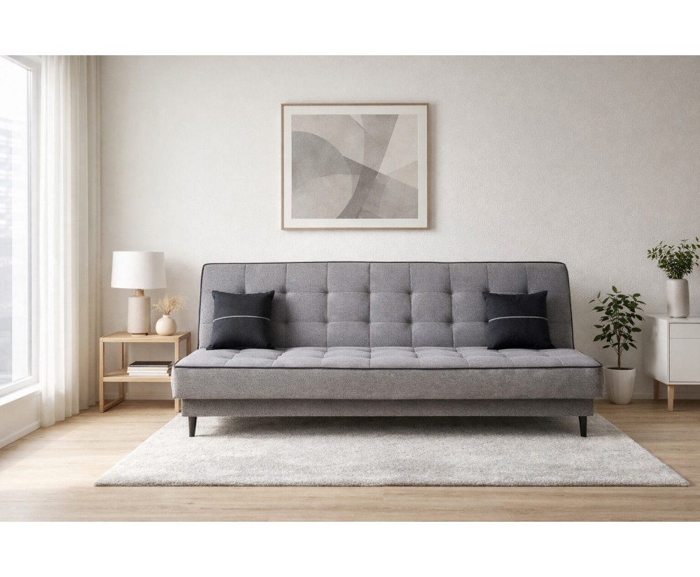 Graue Couch mit Schlaffunktion und Bettkasten, Bonellfederkern, Klick-Klack, LINARO W1 Graue Couch mit Schlaffunktion und Bettkasten, Bonellfederkern, Klick-Klack, LINARO W1