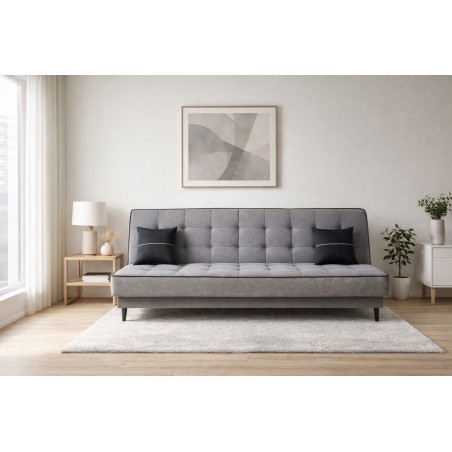 Graue Couch mit Schlaffunktion und Bettkasten, Bonellfederkern, Klick-Klack, LINARO W1